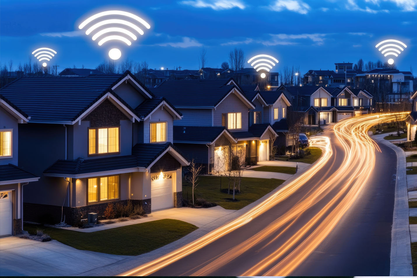 Internet lines running through the street powering wifi in houses